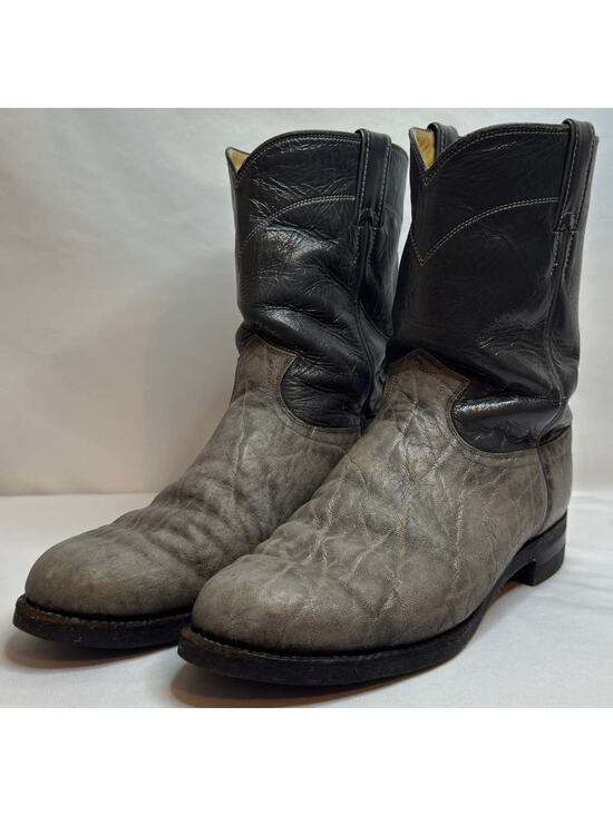 Vintage Justin 3019 Roper Cowboy Boots Mens 8D Gray Black Leather USA Made
